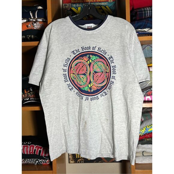 Vintage 90s The Book Of Kells Manuscript Art Tee - Picture 1 of 6
